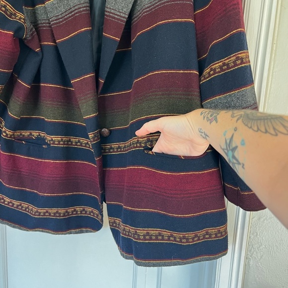 Vintage 80s Oversized Boho Blazer 24W – Southwestern Stripe Indie Jacket - Picture 3 of 10